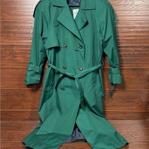 J Gallery Trench Coat Women’s Size 6 Hunter Green with Removable Liner Belt Vtg